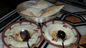 hummus baba ganoush and pita  at Beirut in Panama City