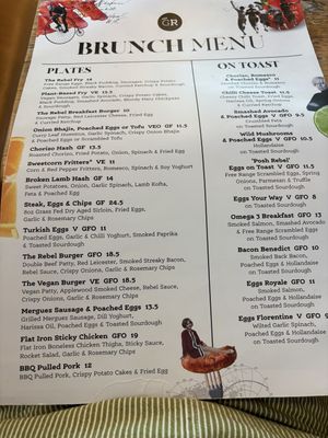 Brunch menu with a few labelled options  at Good Rebel  in Guernsey
