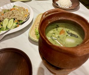 Vegetarian fried rice (Medium size served 3), green curry and papaya salad.  at Nana Thai Royale Clarke Quay in Central Singapore