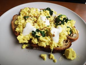 Scrambled Tofu on Toast at Harvest Moon Suffolk in Ipswich