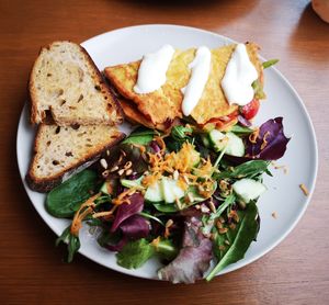 Chickpea Omlette with a side of toast at Harvest Moon Suffolk in Ipswich