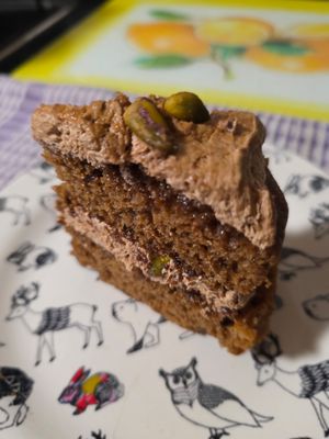 Coffee and pistachio slice at Harvest Moon Suffolk in Ipswich