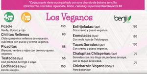 Vegan Menu at Caminos del Sur in Queretaro