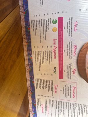 Vegan menu   at Caminos del Sur in Queretaro