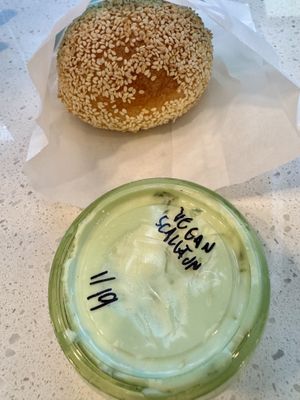 With vegan scallion shmear  at Hey Bagel  in Seattle