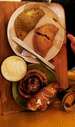 pirog and cinnamon bun and vanilla, banana croissants at Sattva Naturbageriet in Stockholm