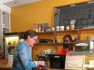 the owner spread joy with his warm and generous personality :) at Sattva Naturbageriet in Stockholm