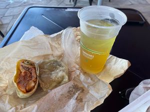 Vegan burrito with iced green tea at Tucker and Bevvy in Honolulu