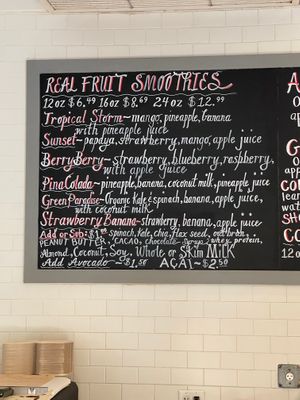Smoothie menu at Tucker and Bevvy in Honolulu