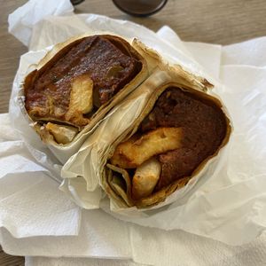 Vegan burrito after heating  at Tucker and Bevvy in Honolulu