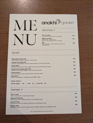 Menu at Anokhi Garden Mumbai in Mumbai