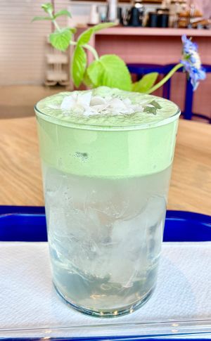 Coconut cloud iced matcha at good good in Wroclaw
