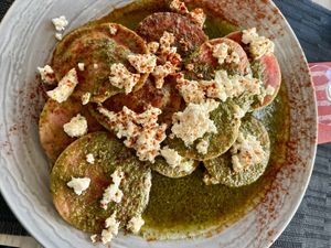 Ravioli with chick pea filling and pesto saucee  at Las Burras Beachouse  in Gran Canaria