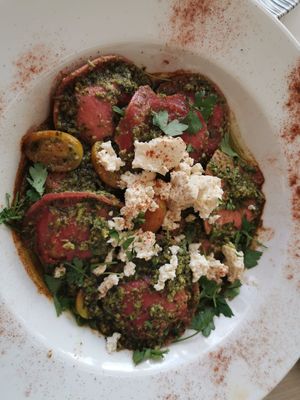 Ravioli topped with tofu at Las Burras Beachouse  in Gran Canaria