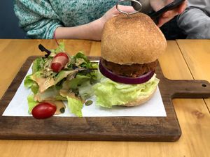 Kim Chee burger with salad  at About Animals in Taipei