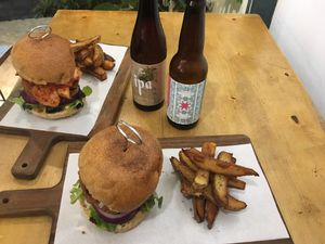 Burgers, beer and chunky fries!  at About Animals in Taipei