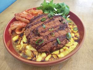 Tofu rice with veggie patty  at About Animals in Taipei