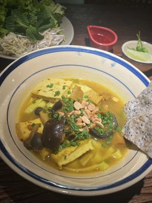quang noodle soup  at Du Yên Vegetarian in Ho Chi Minh City