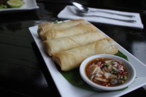 Roasted Pumpkin and Vegetable Spring Rolls. at Sandan in Sihanoukville