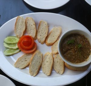 Bread and eggplant dip starter ($3) at Sandan in Sihanoukville