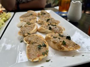 Aubergine on bread   at Sandan in Sihanoukville