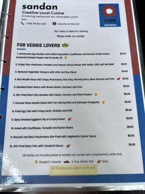 Veggie section of the menu   at Sandan in Sihanoukville