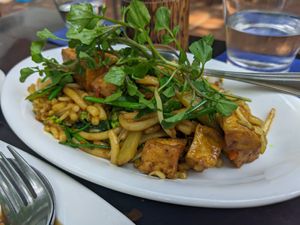 Small rice noodles w flowers and tofu at Sandan in Sihanoukville