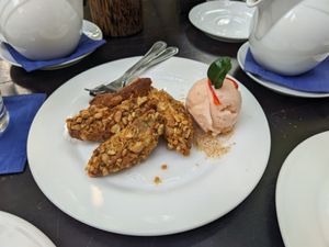 Banana desert with coconut chili ice cream at Sandan in Sihanoukville
