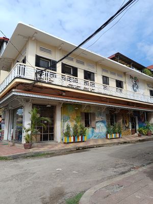 Door and art at Jaan Bai Restaurant - CCT in Battambang