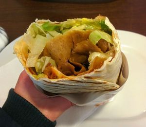 Vegan dürüm with vegan döner, salads and different vegan sauces at Doeneray in Braunschweig