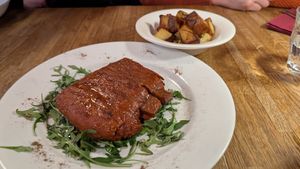 Costolette affumicate con glassa alla Vecchia Romagna: Smoked "pork" ribs glazed with our Italian brandy And yes, the bone is edible! at Sora Diana in Edinburgh