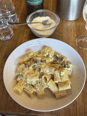 Mezze maniche alla carbonara with parmesann  at Sora Diana in Edinburgh