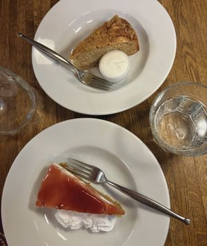Raspberry cheesecake and apple cake  at Sora Diana in Edinburgh