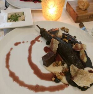 Vegan eggplant entree  at TIAN Bistro Kunsthaus in Vienna
