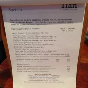 New menu 2 at TIAN Bistro Kunsthaus in Vienna