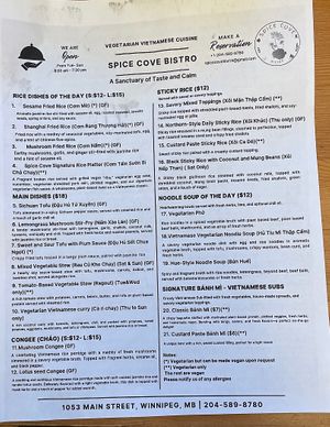 All items are vegan or can be except those with ** are vegetarian   at Spice Cove Bistro in Winnipeg