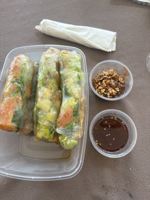 Salad rolls with peanut saucee  at Spice Cove Bistro in Winnipeg