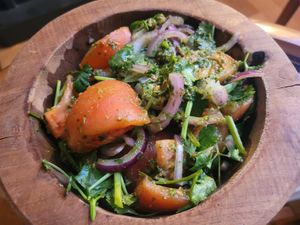 Tomato salad with a flavour-packed ajika sauce. at Doli - Kutaisi in Kutaisi