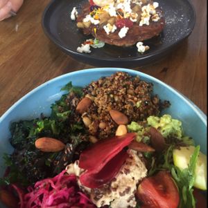 The pancakes and the Rainbow Breaky Bowl at Sister of Soul in St Kilda