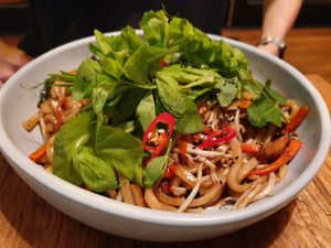 Spicy Black Bean Udon Noodle Stir Fry at Sister of Soul in St Kilda