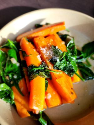 Carrots and some spinach ...too oily for me at Vudu Cafe and Larder in Queenstown