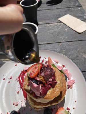 Vegan Pancakes with maple Sirup   at Vudu Cafe and Larder in Queenstown