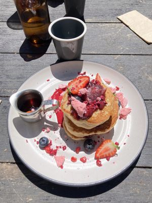 Fluffy vegan pancakes  at Vudu Cafe and Larder in Queenstown