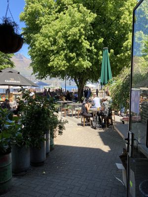 View from the inside to the lake and mountains  at Vudu Cafe and Larder in Queenstown