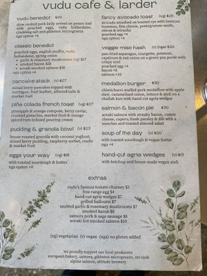 Menu clearly marked  at Vudu Cafe and Larder in Queenstown