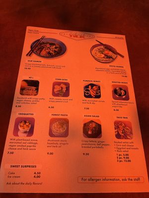 Food menu  at Lokaal Tilk in Tallinn