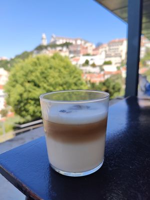 Iced cafe latte with oat milk at Café Da Garagem in Lisbon