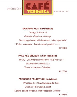 breakfast menu 2/2

lunch & brunch menu u find on instagram (savory and sweet strudels, quiche, pot of the week, hummus plate, cole slaw, sweets) at Von Zehn bis Vier at Academy Bar in Salzburg