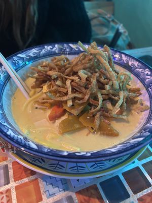 vegan khao soi!!  at Aurora Vegan Khao Soi Restaurant in Pai