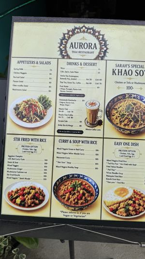 Current menu as in Jun 15, 2026 vegan options only   at Aurora Vegan Khao Soi Restaurant in Pai